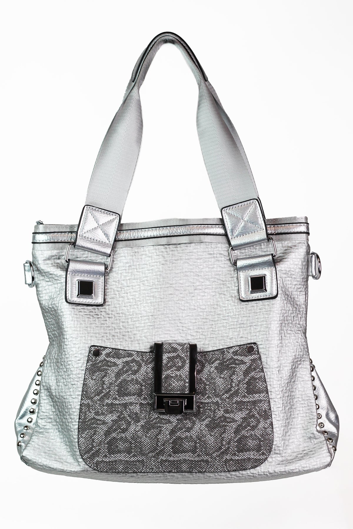 Textured Purse w/ Shimmer Snake Front Pocket &amp; Nylon Straps