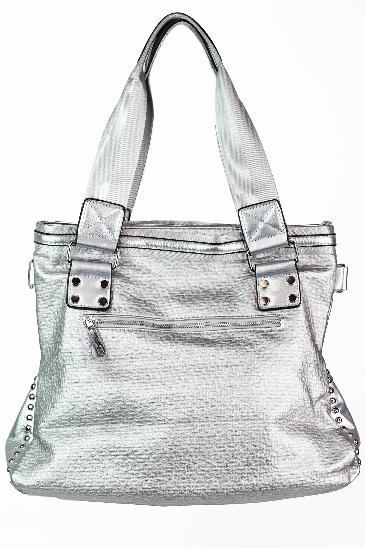 Textured Purse w/ Shimmer Snake Front Pocket & Nylon Straps