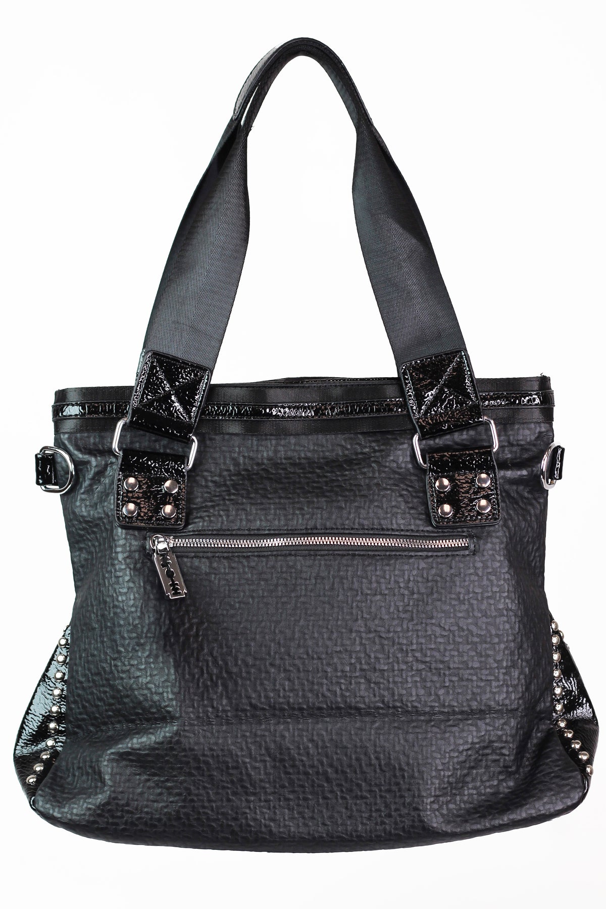 Textured Purse w/ Shimmer Snake Front Pocket & Nylon Straps