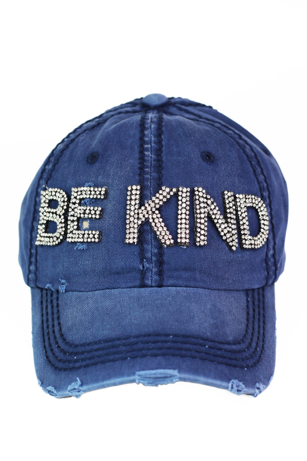 Distressed Rhinestone "BE KIND" Baseball Cap