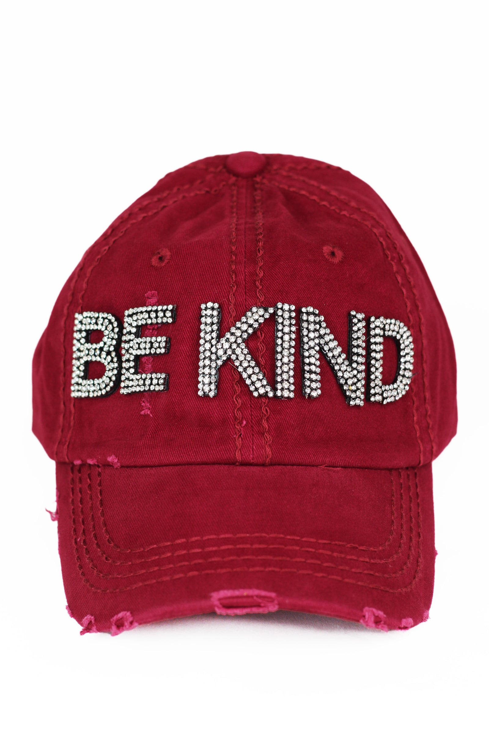 Distressed Rhinestone "BE KIND" Baseball Cap