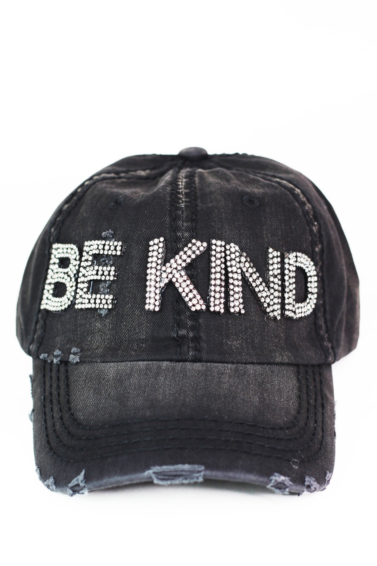 Distressed Rhinestone "BE KIND" Baseball Cap