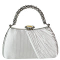 Pleated Satin Clutch w/ Rhinestone Handle & Closure