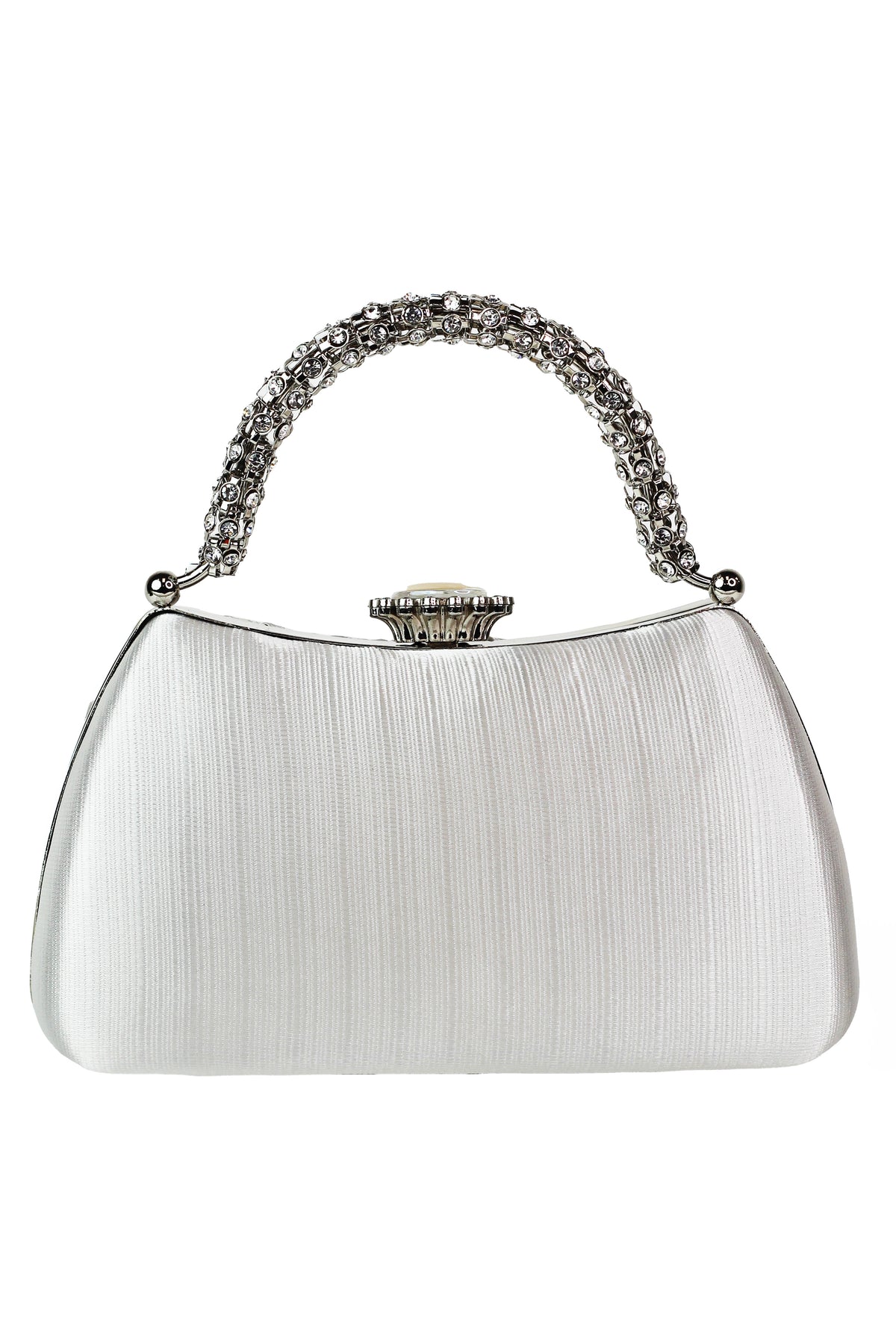 Pleated Satin Clutch w/ Rhinestone Handle & Closure