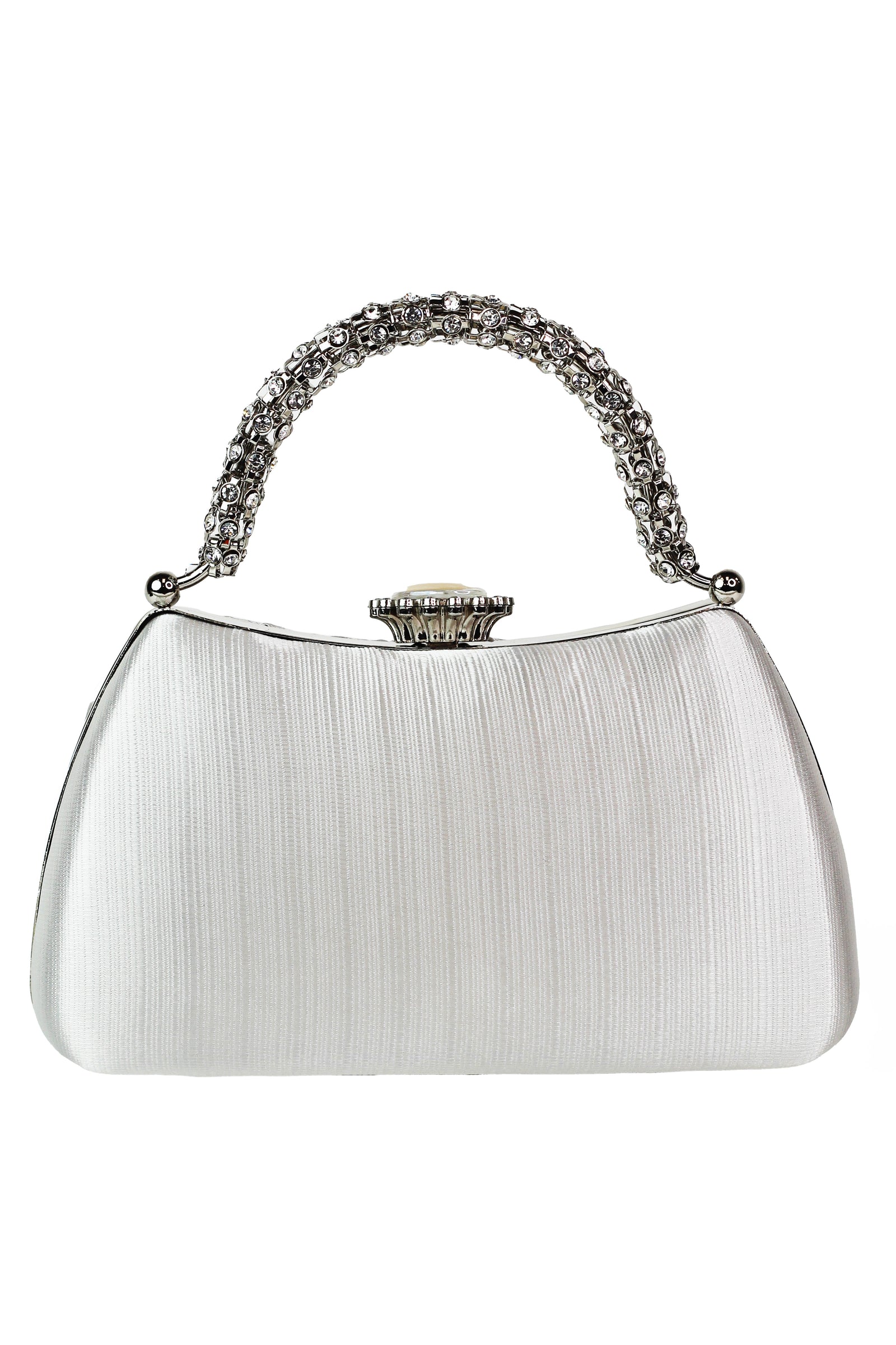 Pleated Satin Clutch w/ Rhinestone Handle & Closure