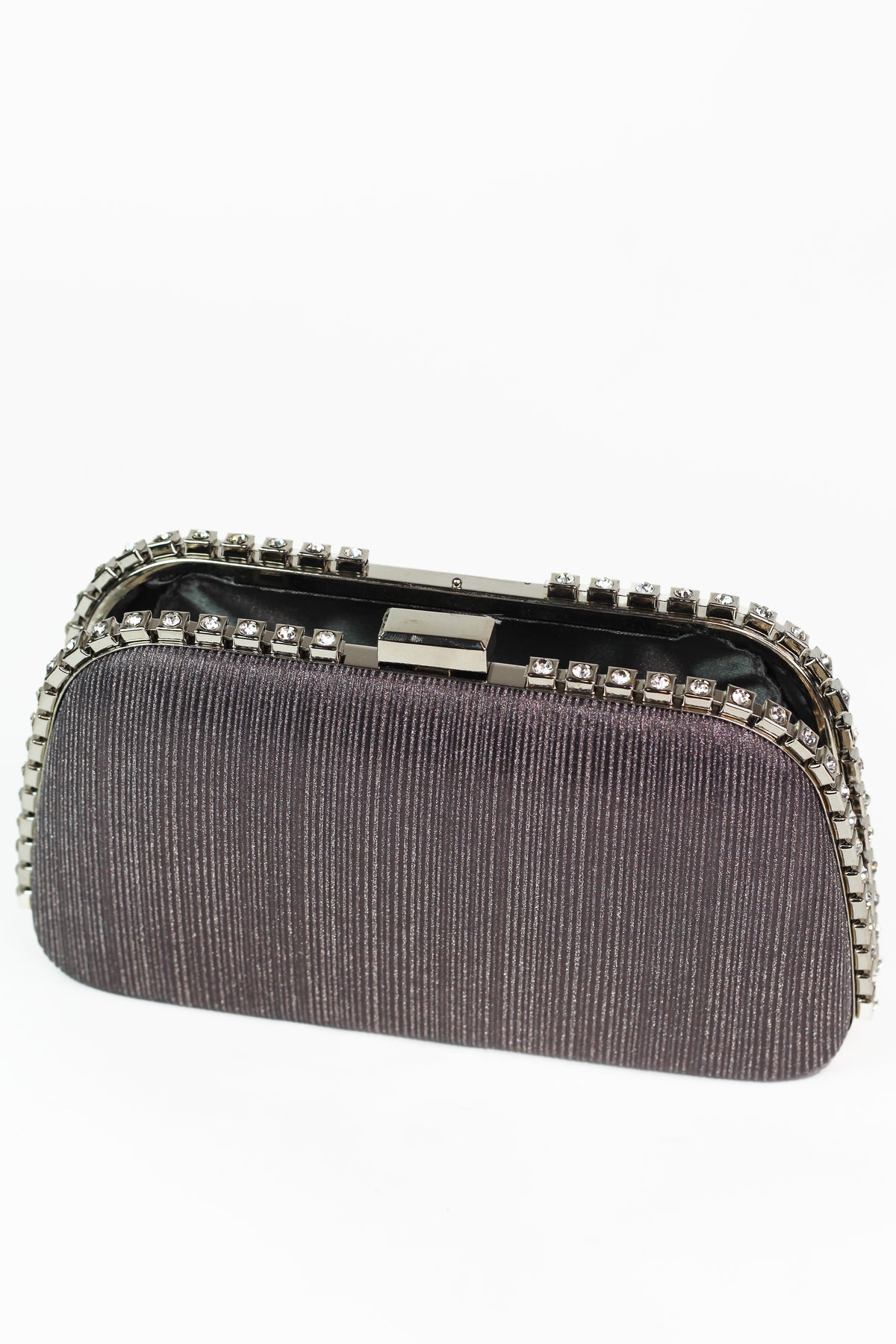 Shimmer Fabric Clutch w/ Double Rhinestone Edges