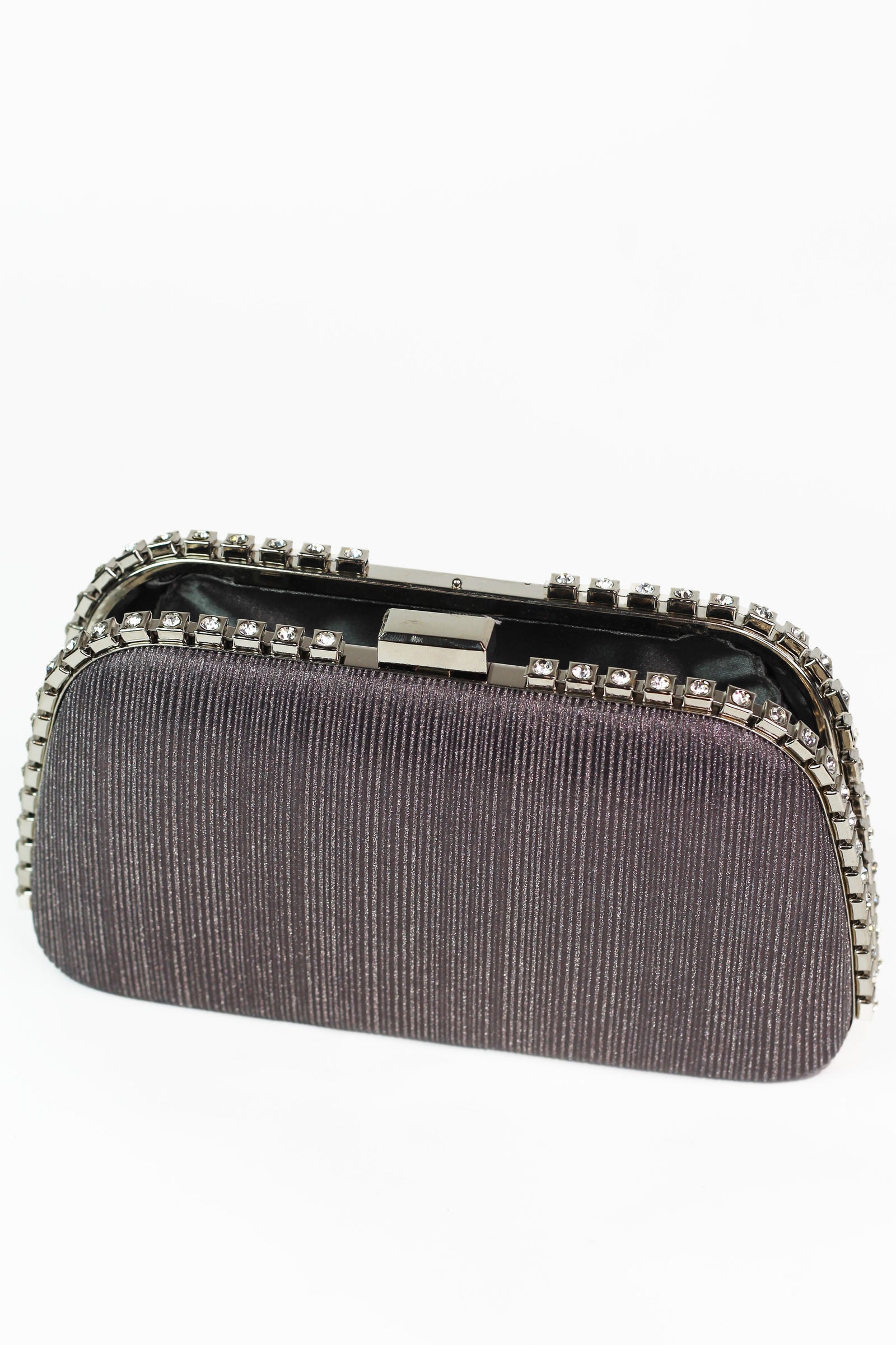 Shimmer Fabric Clutch w/ Double Rhinestone Edges