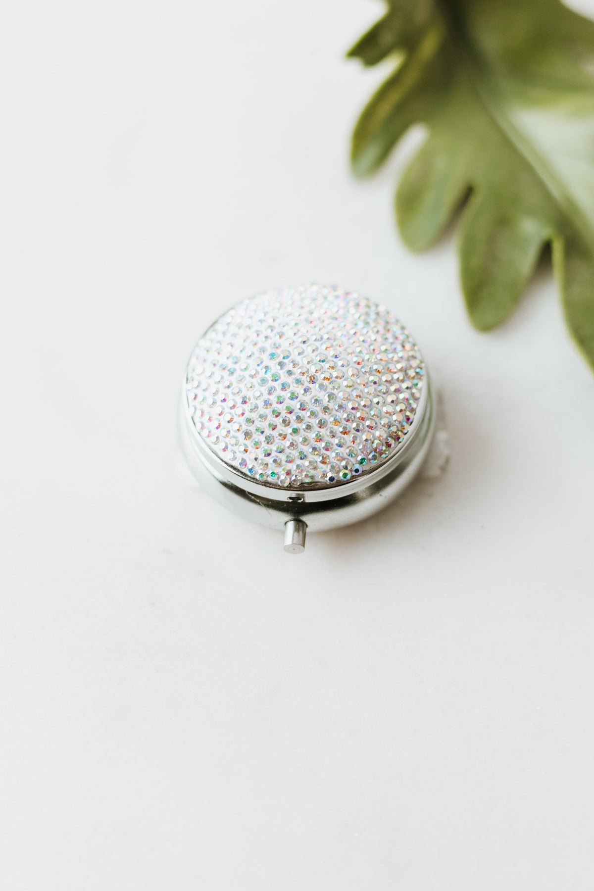 Round Rhinestone Pill Box