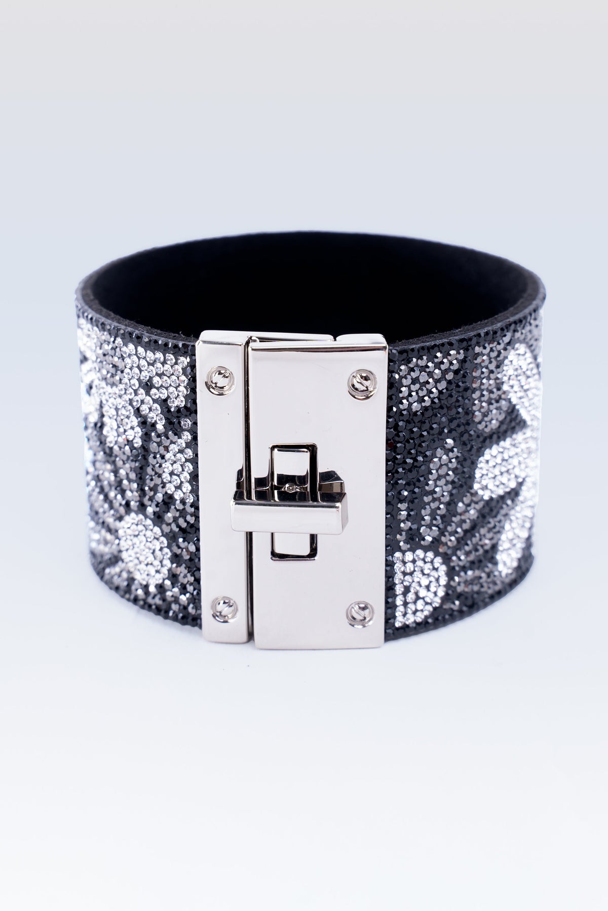 Rhinestone Covered Leather Cuff Bracelet