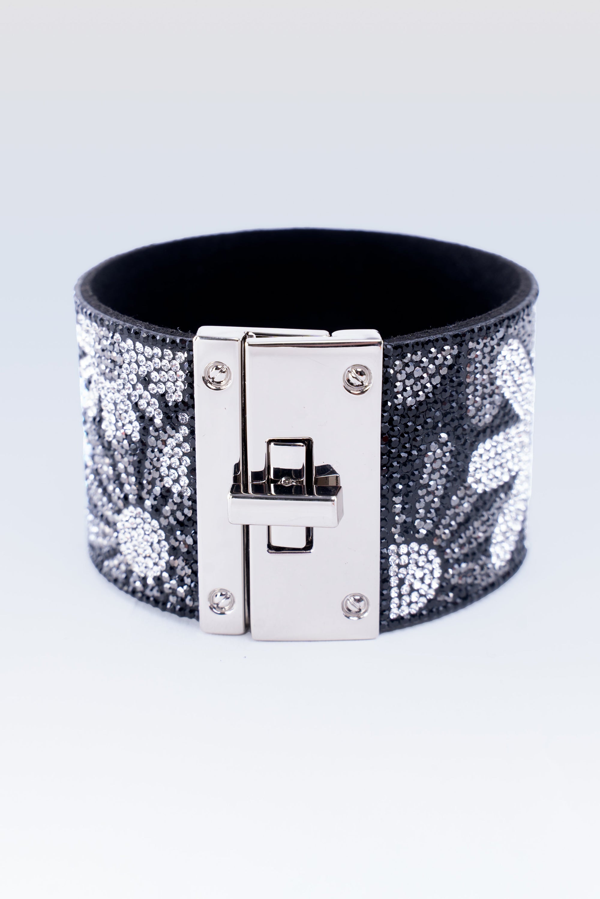 Rhinestone Covered Leather Cuff Bracelet