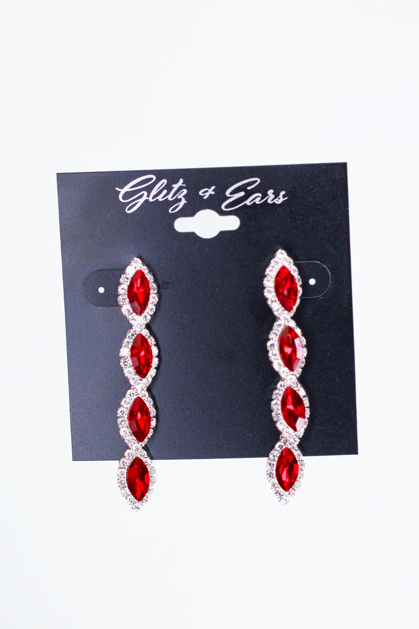 Four Almond & Pave Vertical Rhinestone Earrings