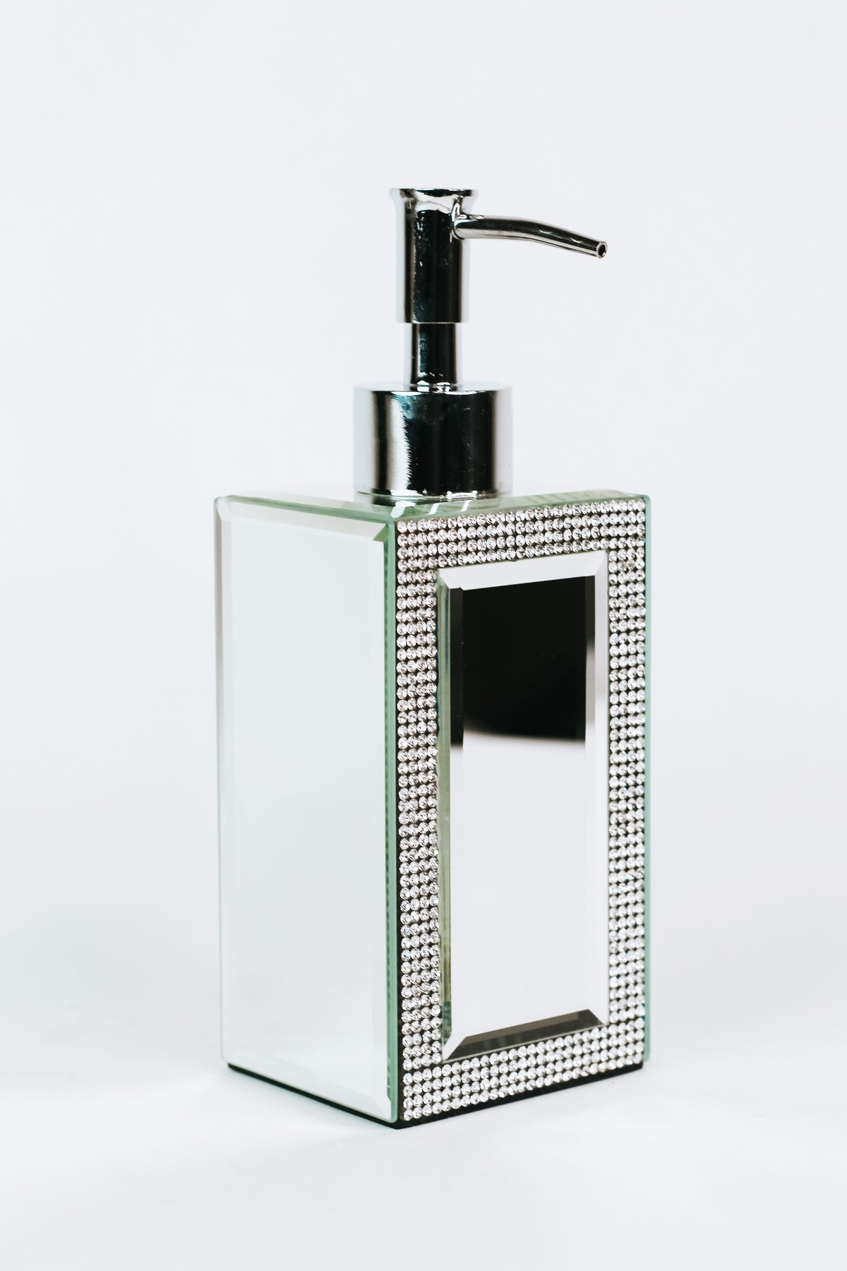 Mirror &amp; Rhinestone Trimmed Soap Dispenser