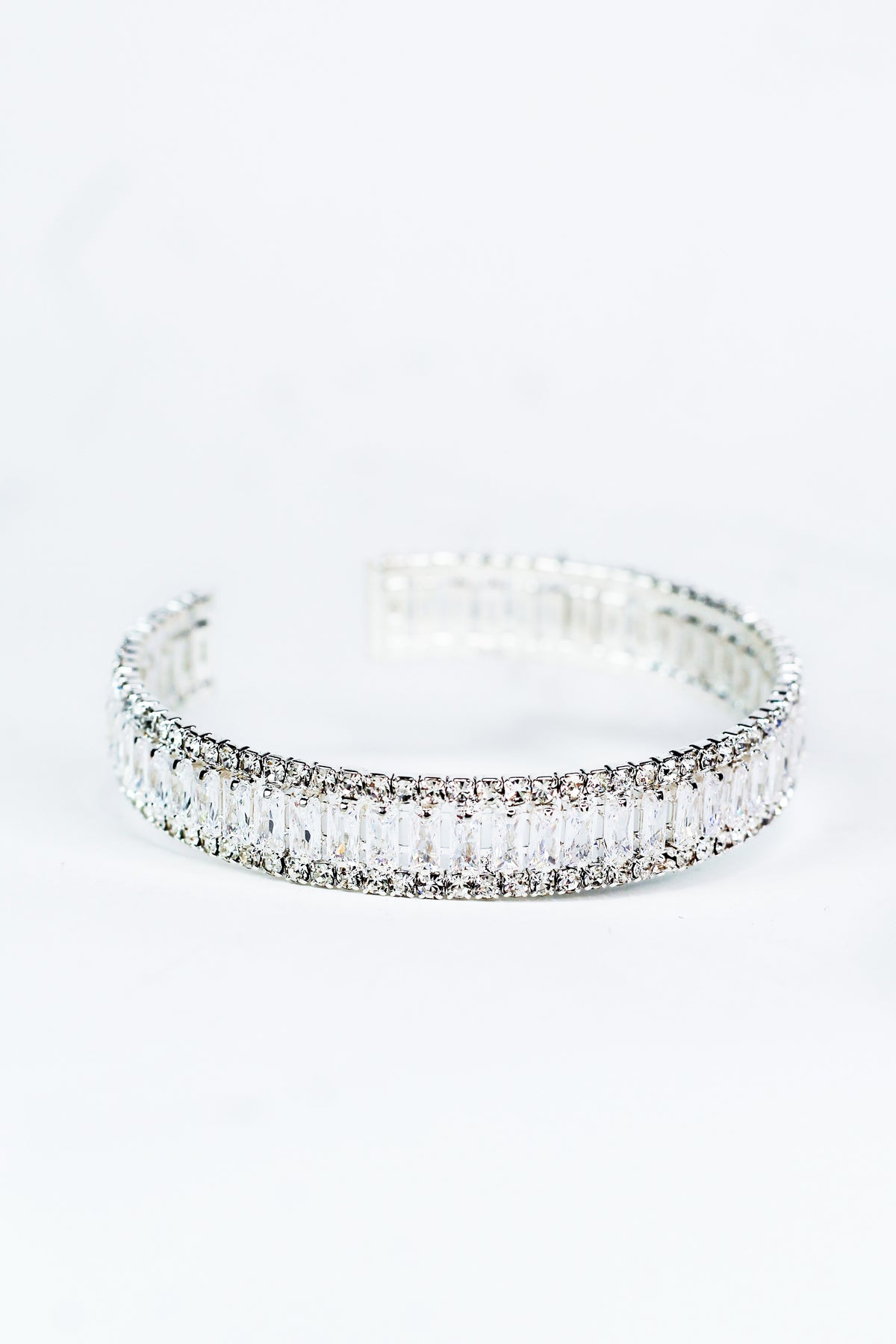 Baguette Row Middle Thin Rhinestone Cuff - Glitz &amp; Ears Boutique