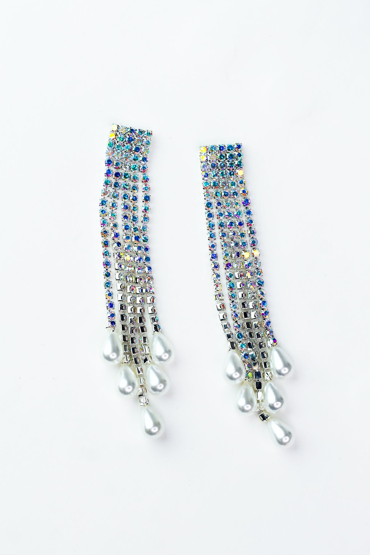 Five Row Dangle Teardrop Pearl Ends Earring
