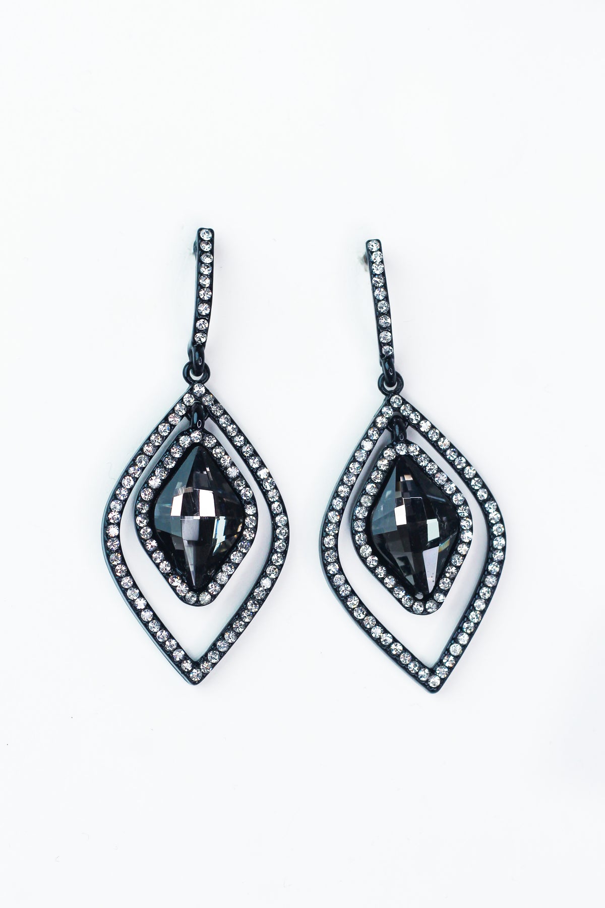 Bar Post Two Open Row Diamond Center Earring