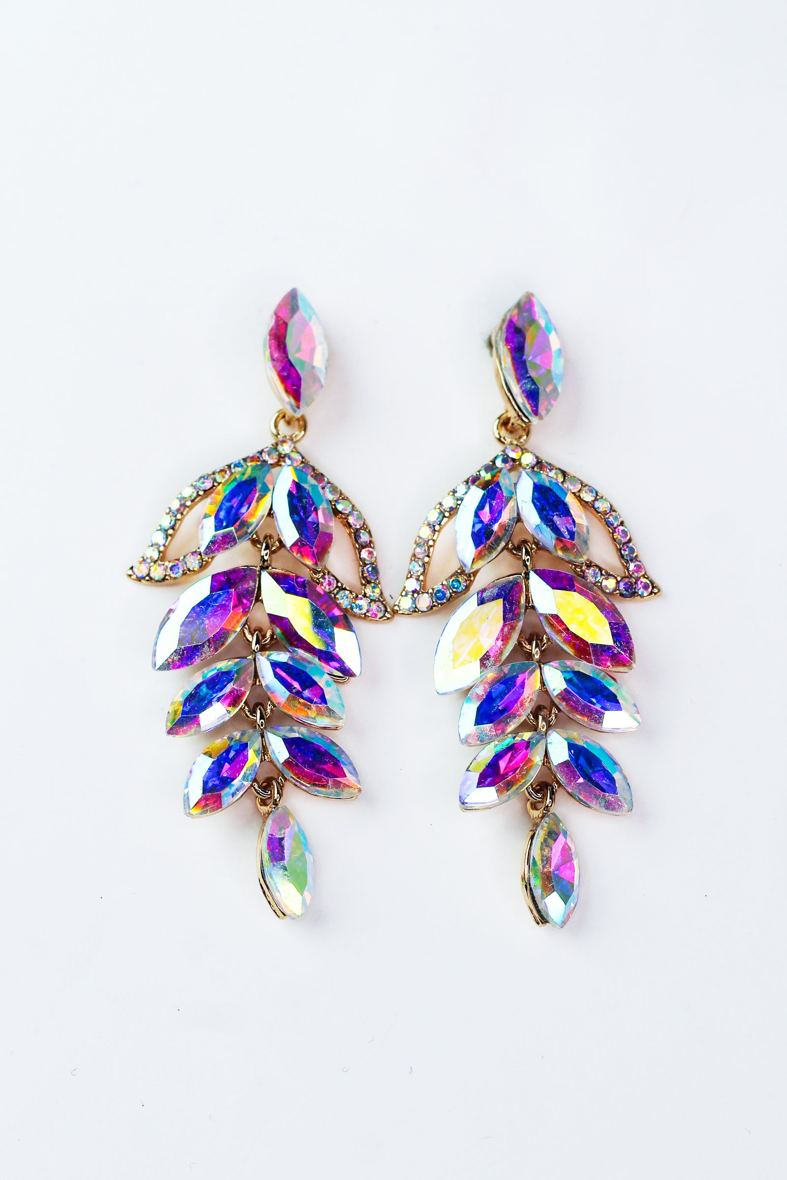 Two Row Almond Stone Dangle Earring