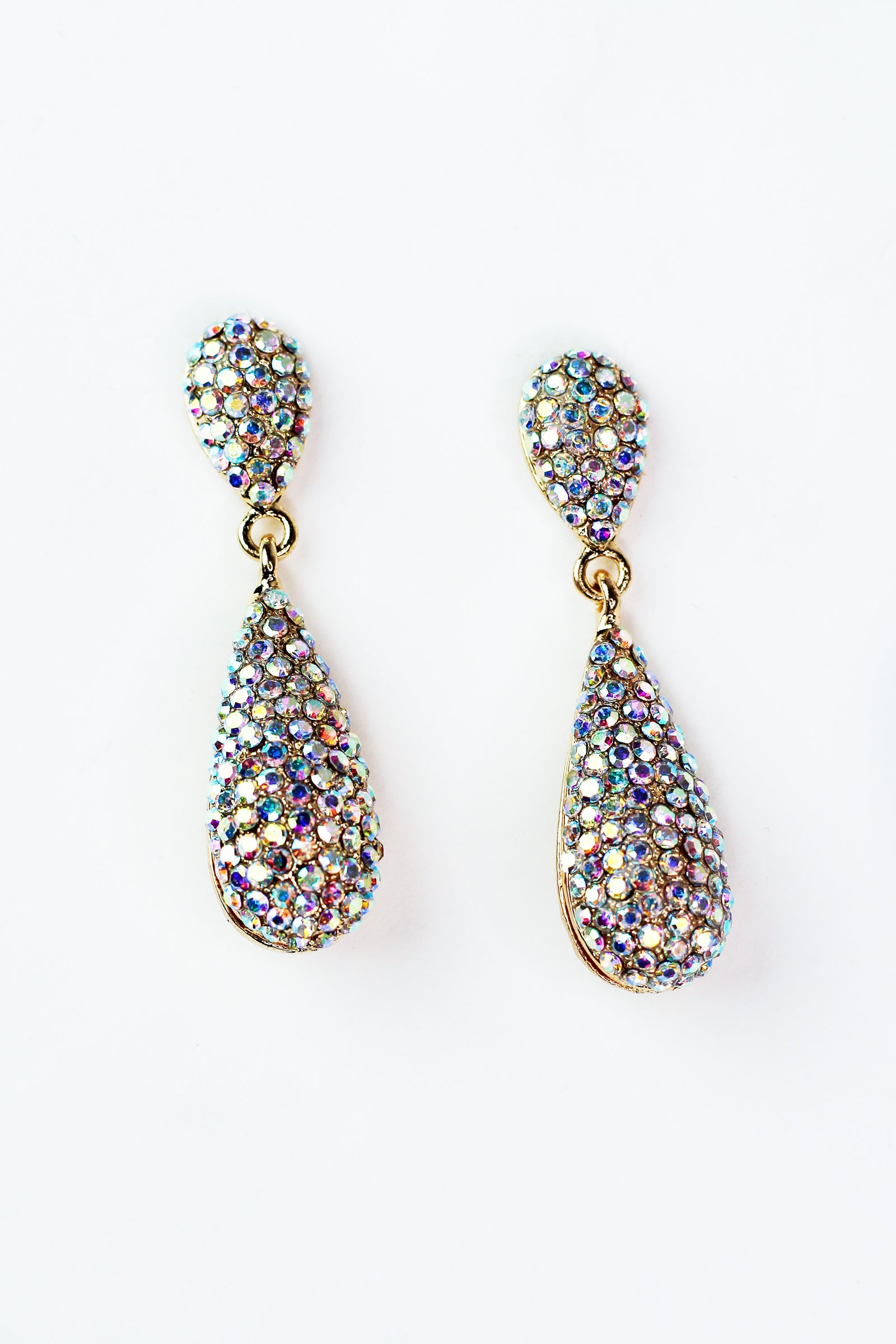 Rounded All Rhinestone Two Teardrop Earring