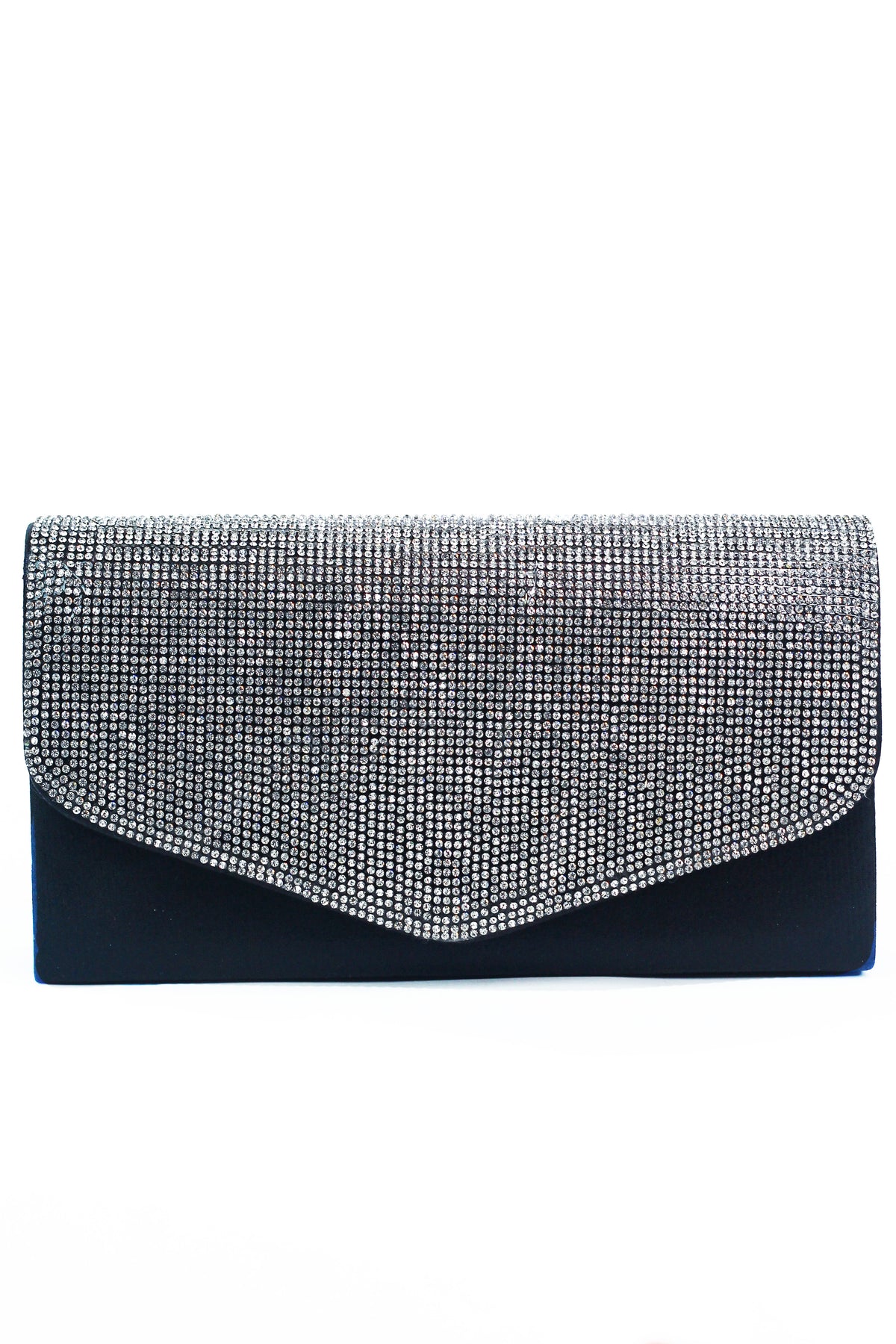Rhinestone Curved Flap Metallic Clutch