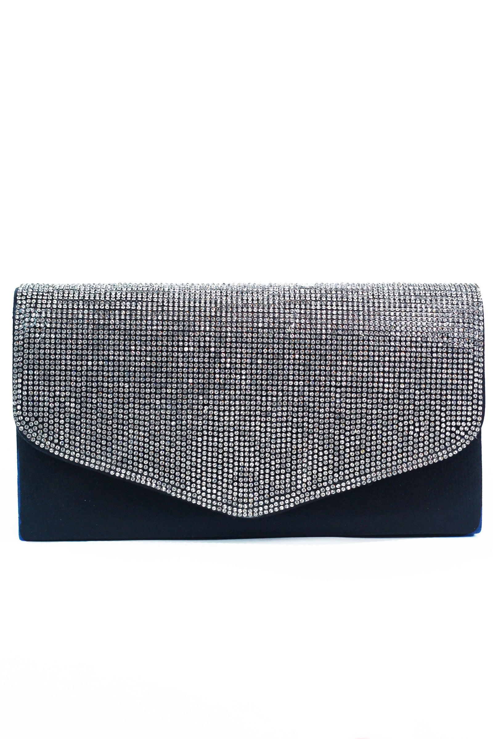 Rhinestone Curved Flap Metallic Clutch