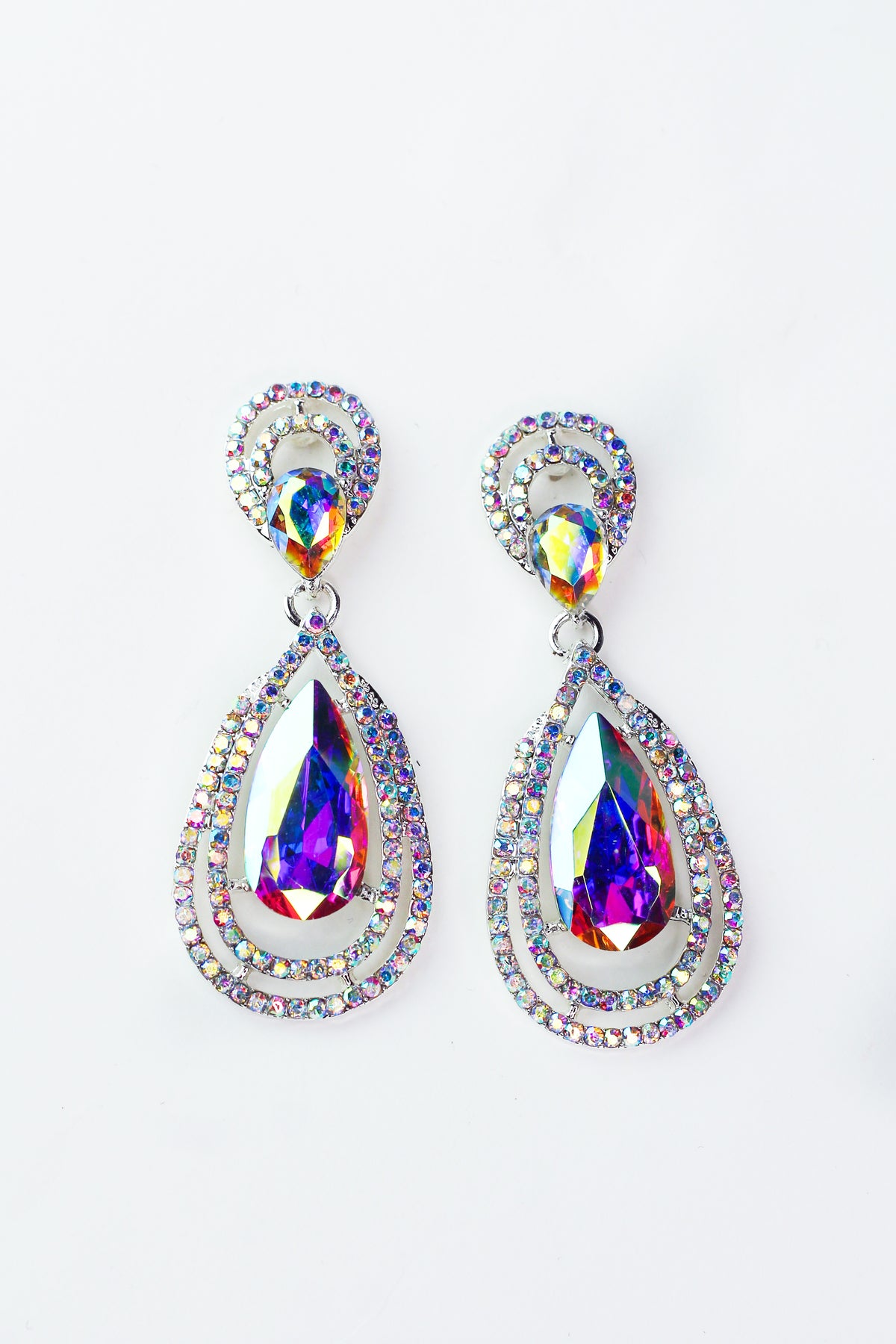 Two Spaced Row Trim Narrow Teardrop Earring