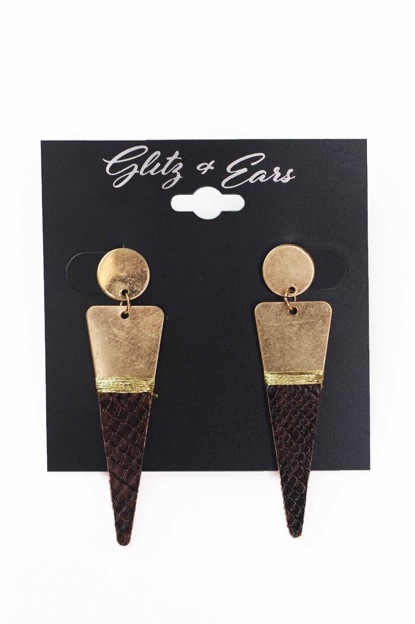 Leather Snake Print Point Metal Top Earring