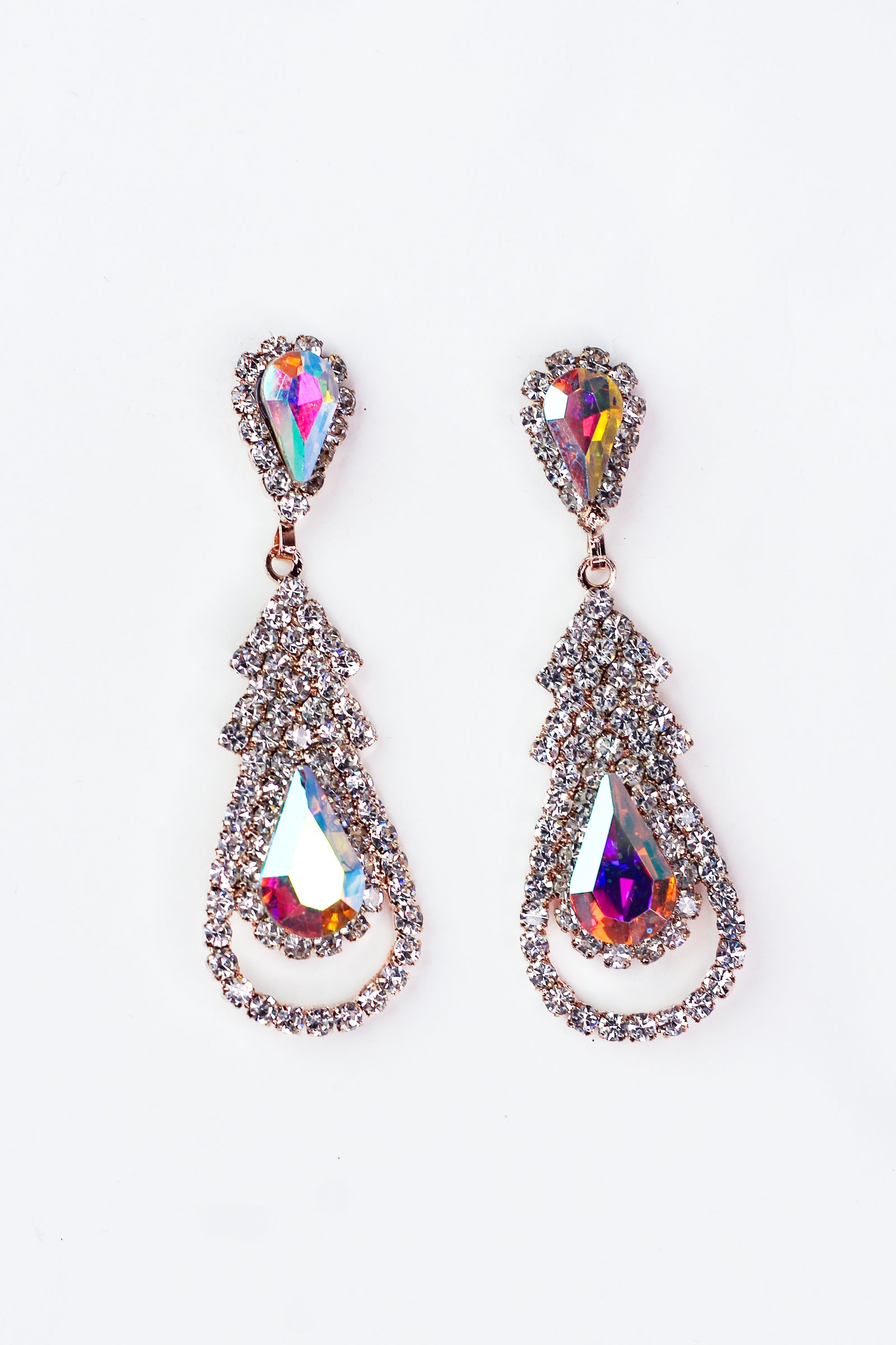 Double Teardrop Rhinestone Drop Earring