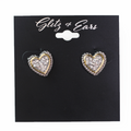 Rhinestone and Gold Heart Stud Earrings