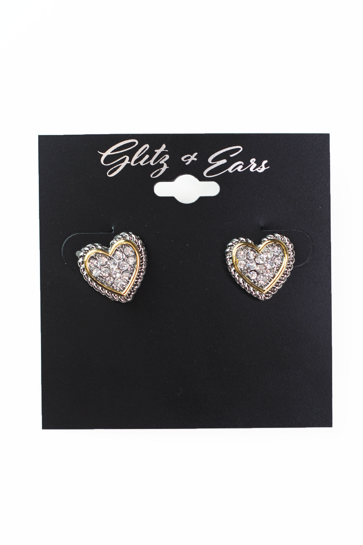 Rhinestone and Gold Heart Stud Earrings