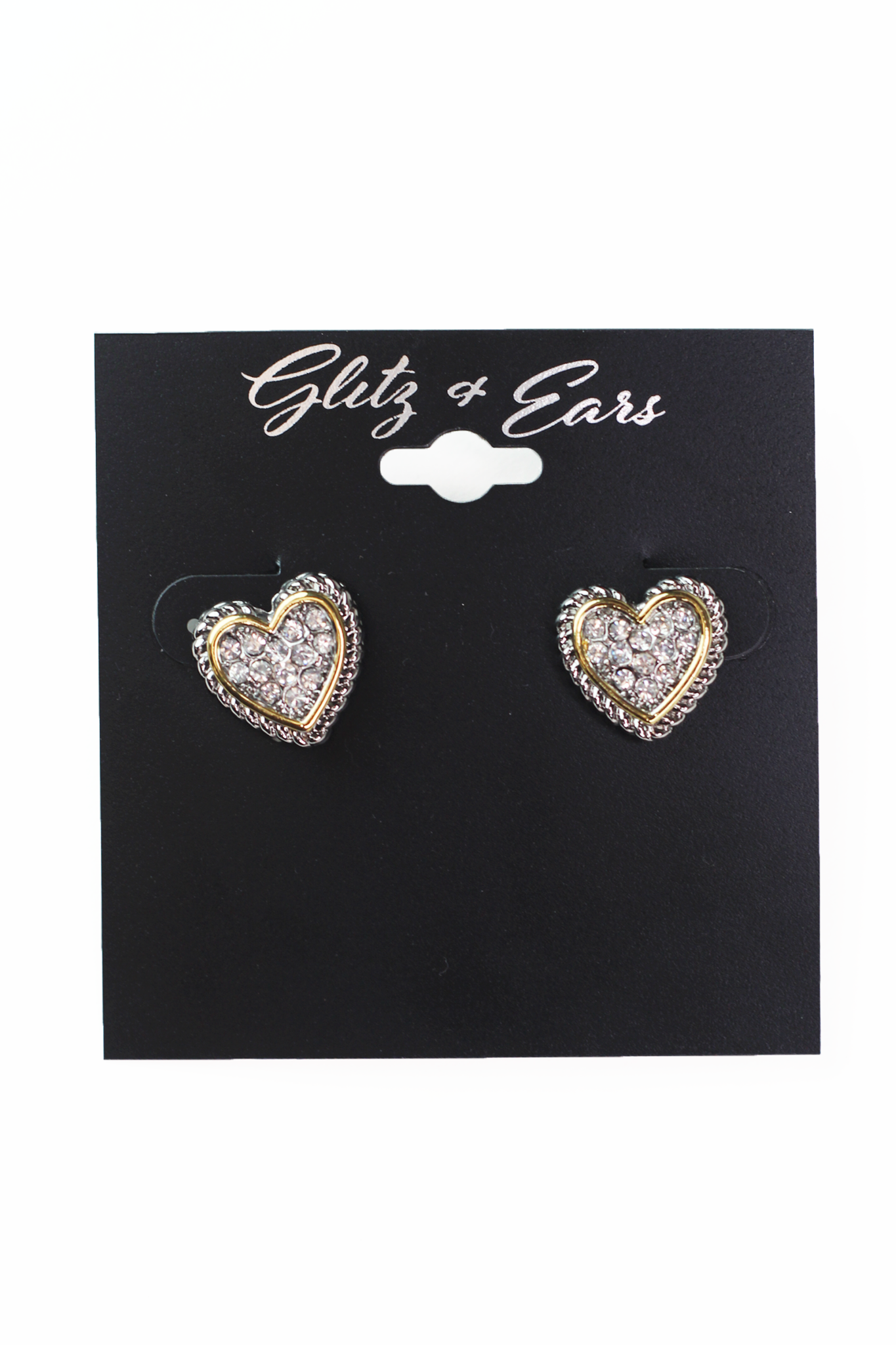 Rhinestone and Gold Heart Stud Earrings