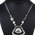 Cord Strand Necklace w/ Matte Metal Beads and Gemstone Centerpiece