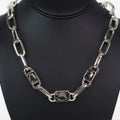 Open Metal Link Necklace w/ 3 Emerald Cut Gemstones