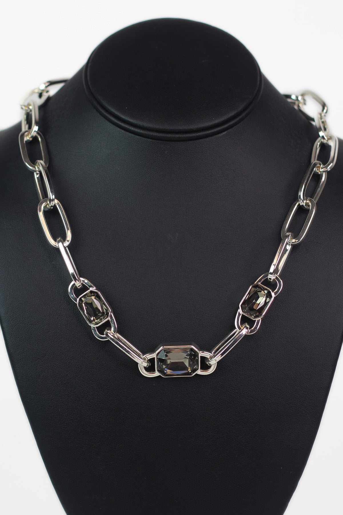 Open Metal Link Necklace w/ 3 Emerald Cut Gemstones