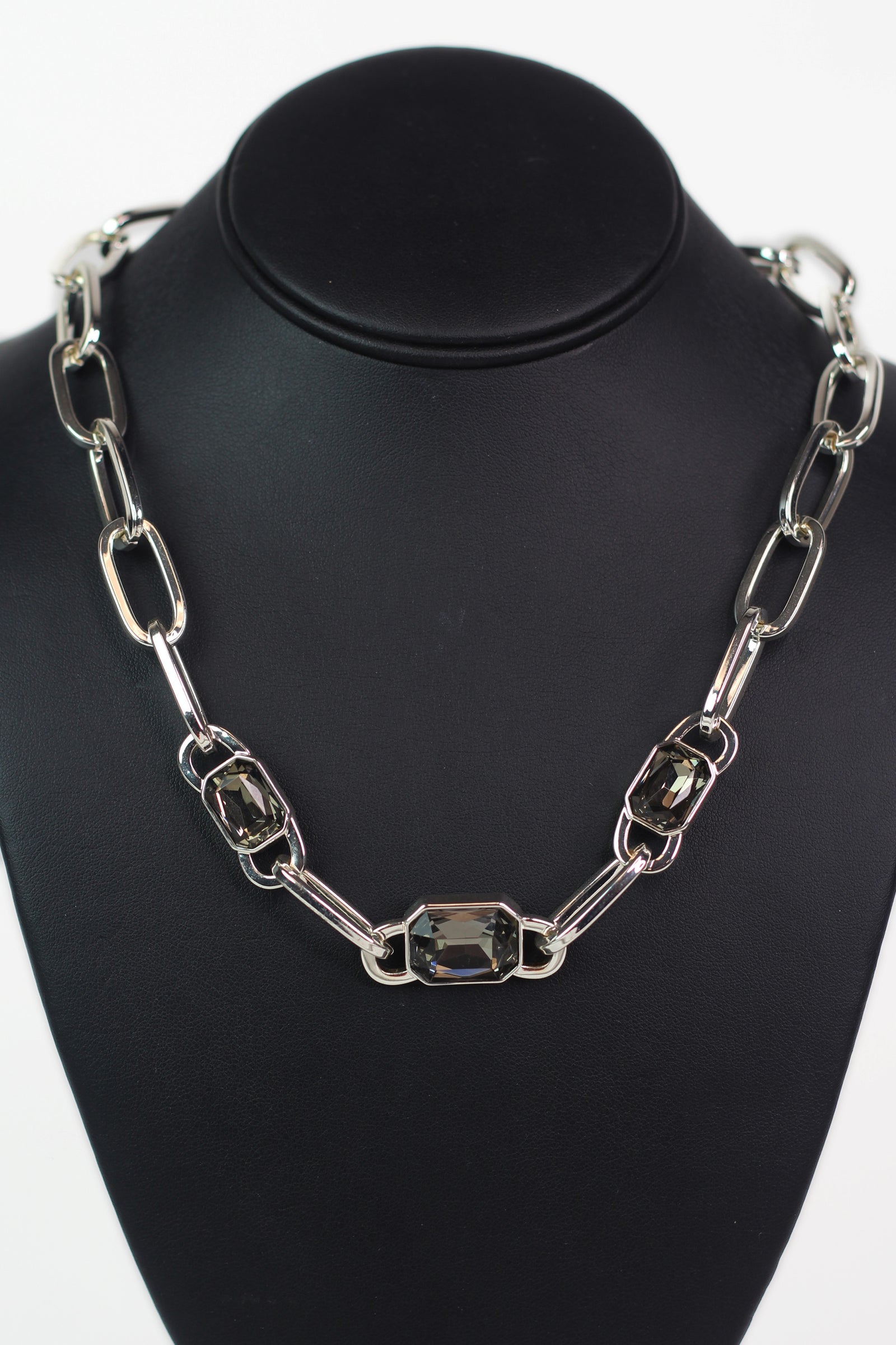 Open Metal Link Necklace w/ 3 Emerald Cut Gemstones