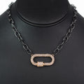 Chain Link Necklace w/ Pave Rhinestone Oval Pendant