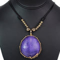 Leather Cord and Bead Necklace w/ Large Gemstone Pendant