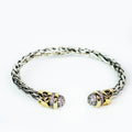 Braided Metal Cuff Bracelet w/ Gemstone & X End