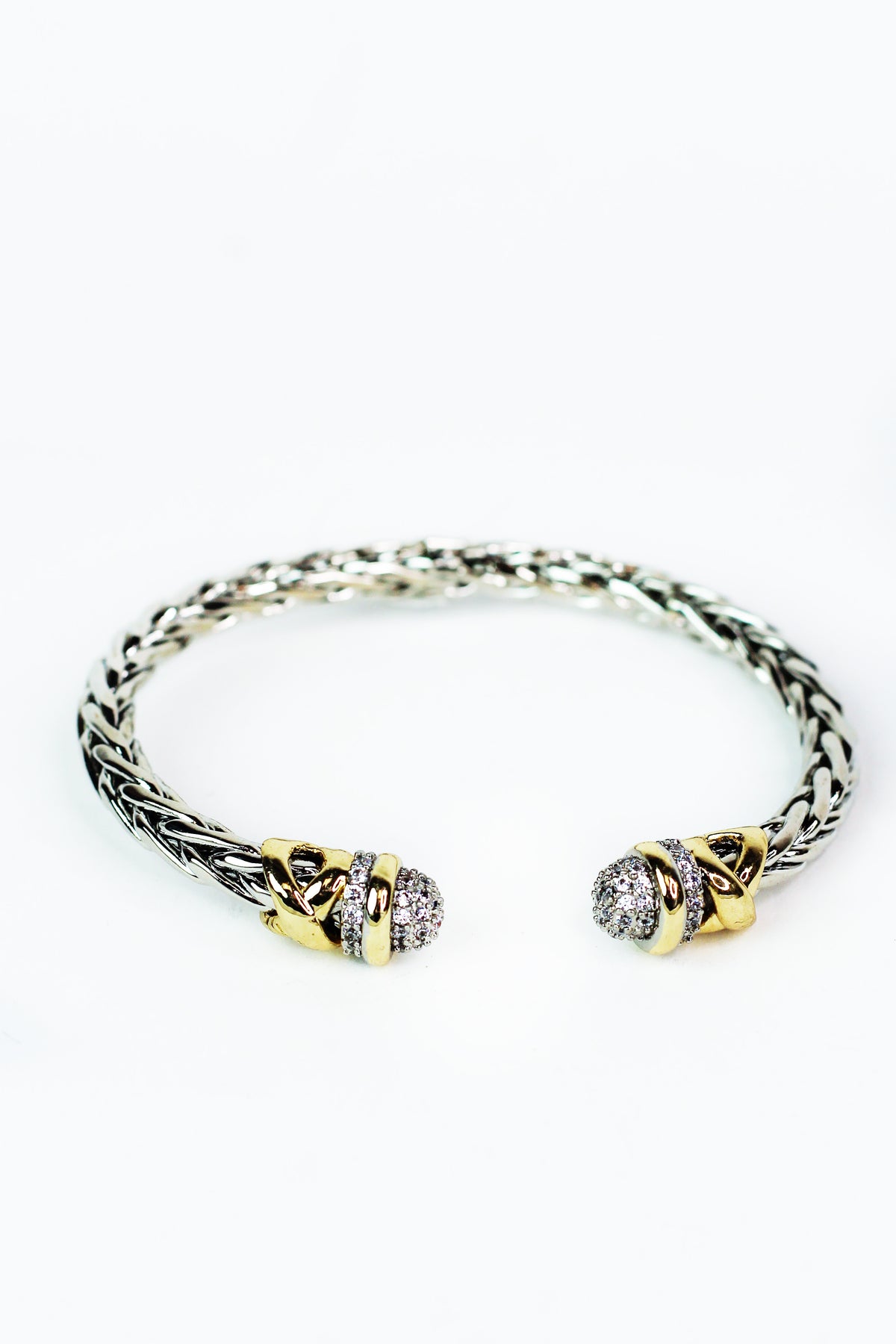 Braided Metal Cuff Bracelet w/ Gemstone &amp; X End