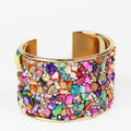 Rhinestone & Multicolor Chips Wide Cuff Bracelet
