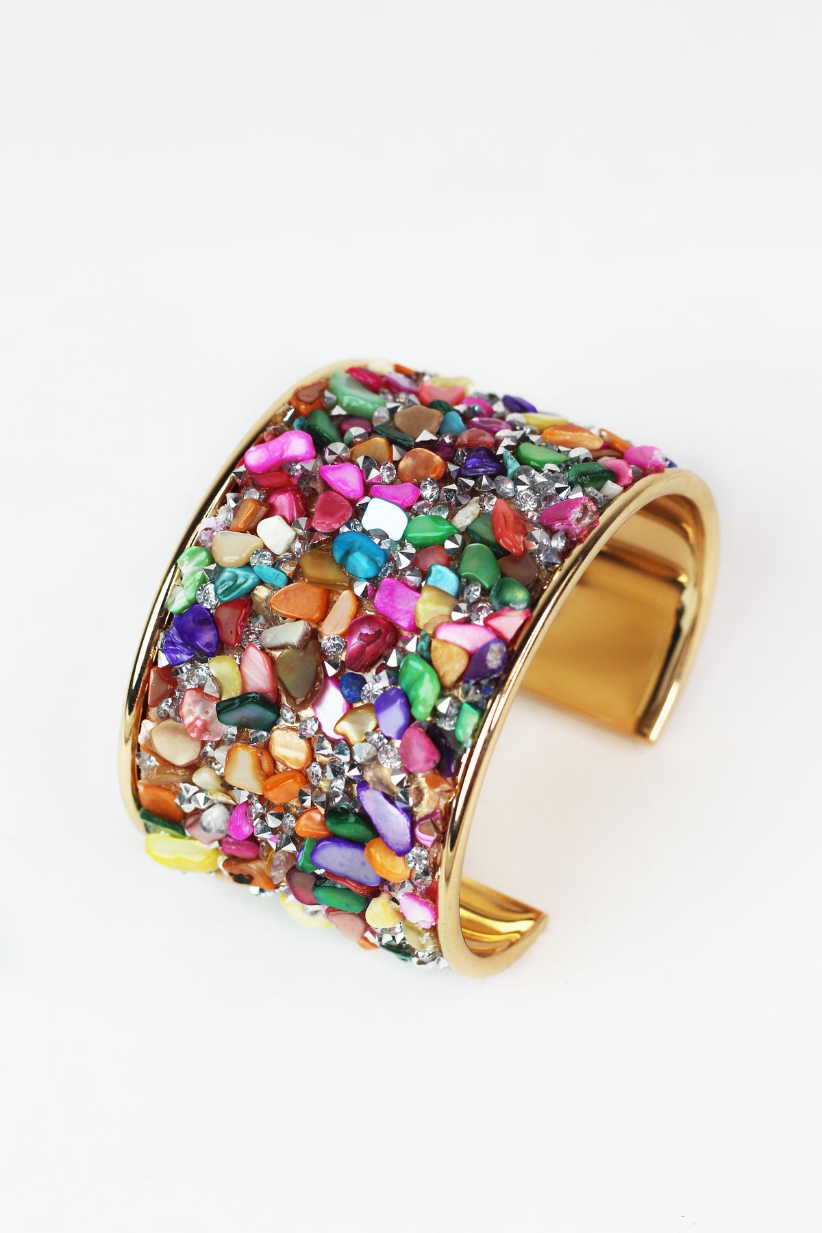 Rhinestone & Multicolor Chips Wide Cuff Bracelet