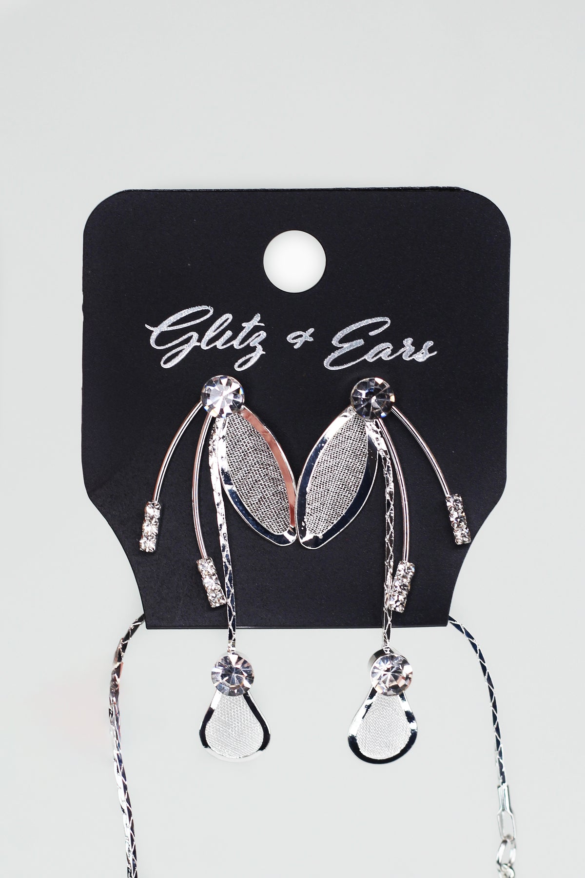 Metal Mesh Flower & Leaves Necklace w/ Rhinestone Accents