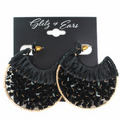 Open Metal Rope Hoop Earrings w/ Raffia & Bead Accents