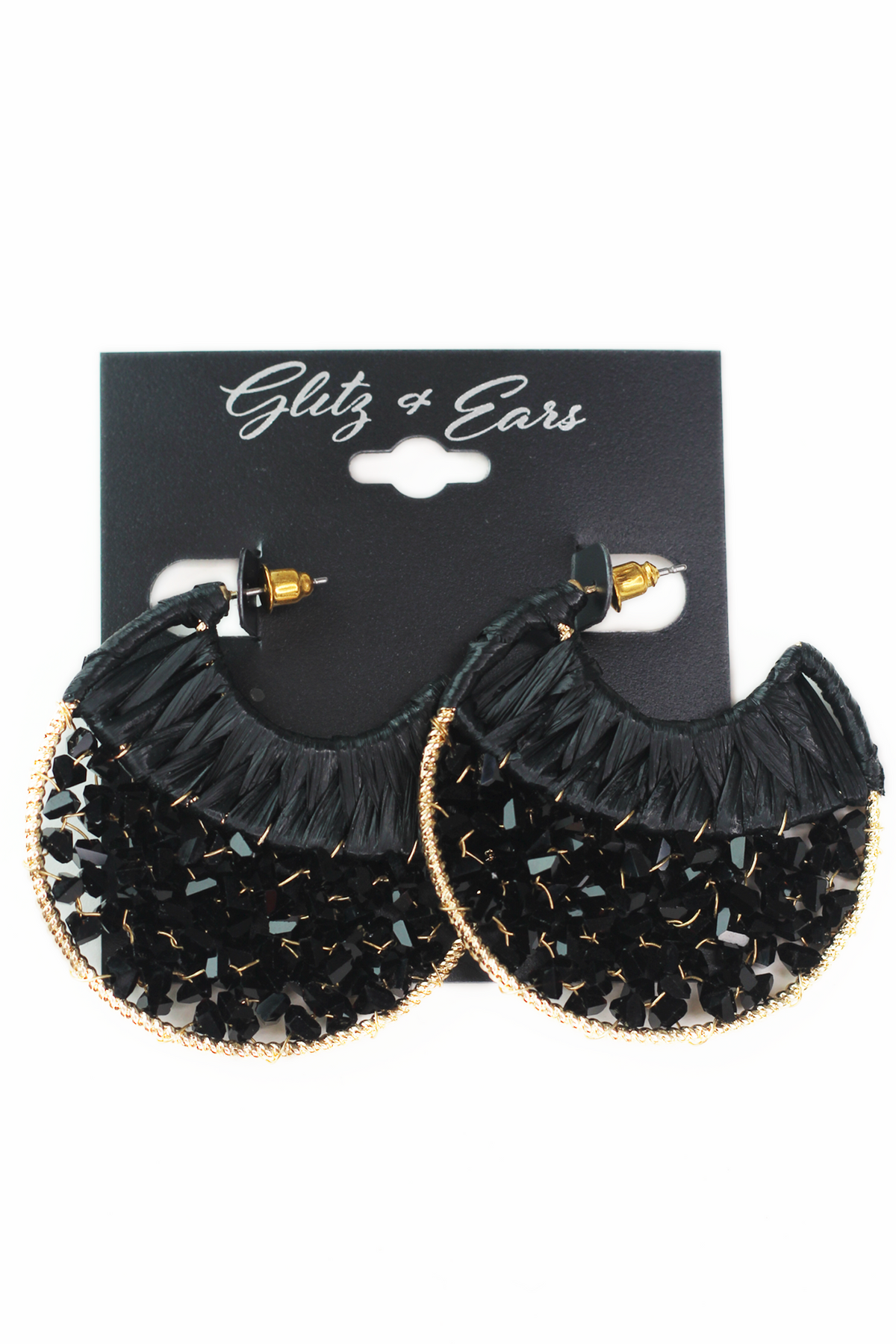 Open Metal Rope Hoop Earrings w/ Raffia &amp; Bead Accents