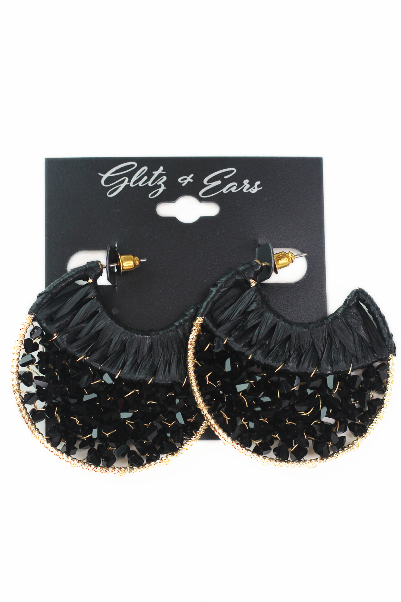 Open Metal Rope Hoop Earrings w/ Raffia & Bead Accents