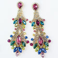 Long Multicolor Rhinestone & Pave Chandelier Earrings