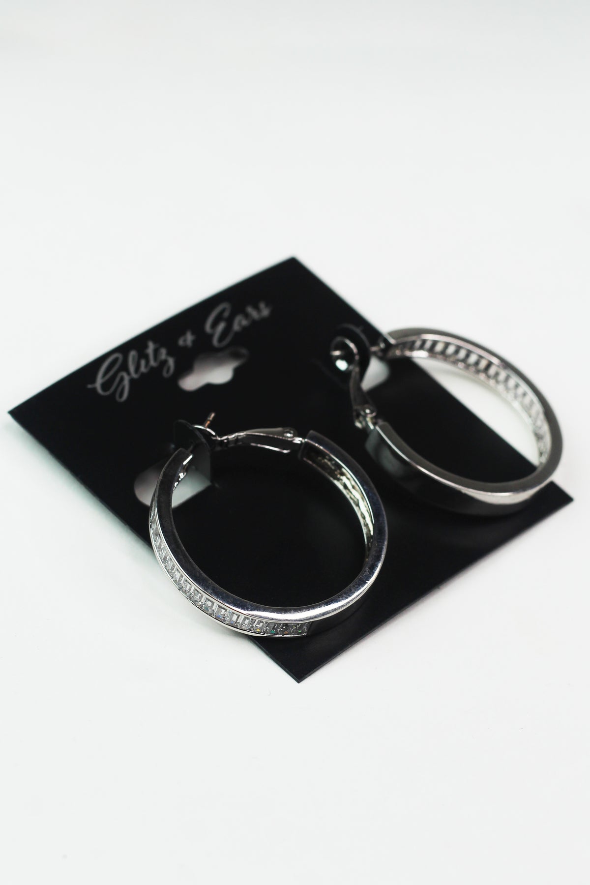 Thick Metal &amp; Baguette Lever Back Hoop Earrings