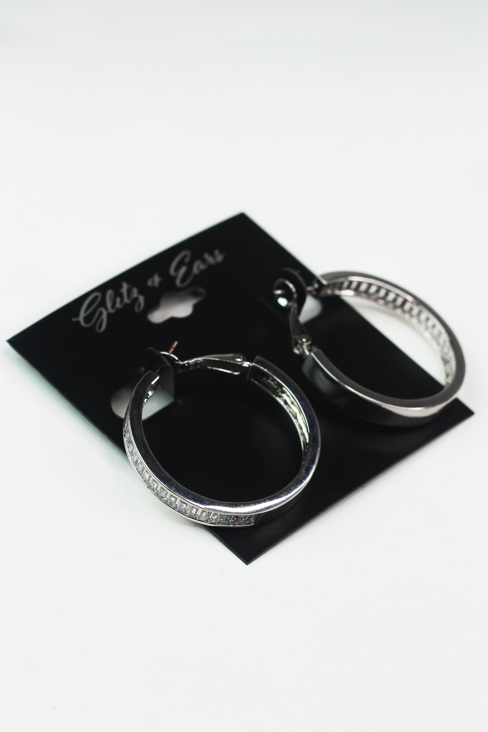 Thick Metal & Baguette Lever Back Hoop Earrings