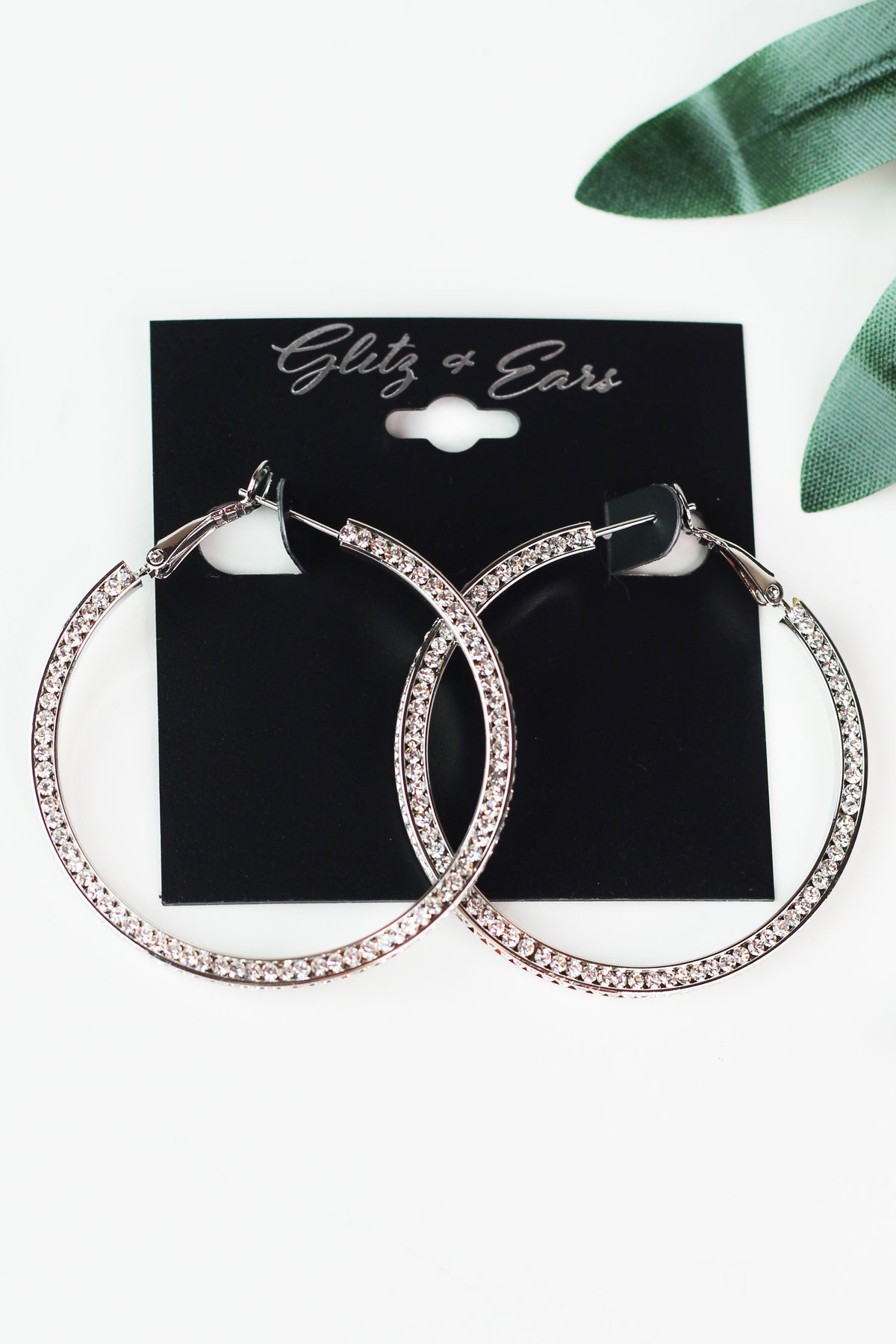 Rhinestone Center &amp; Outer Lever Back Hoop Earrings