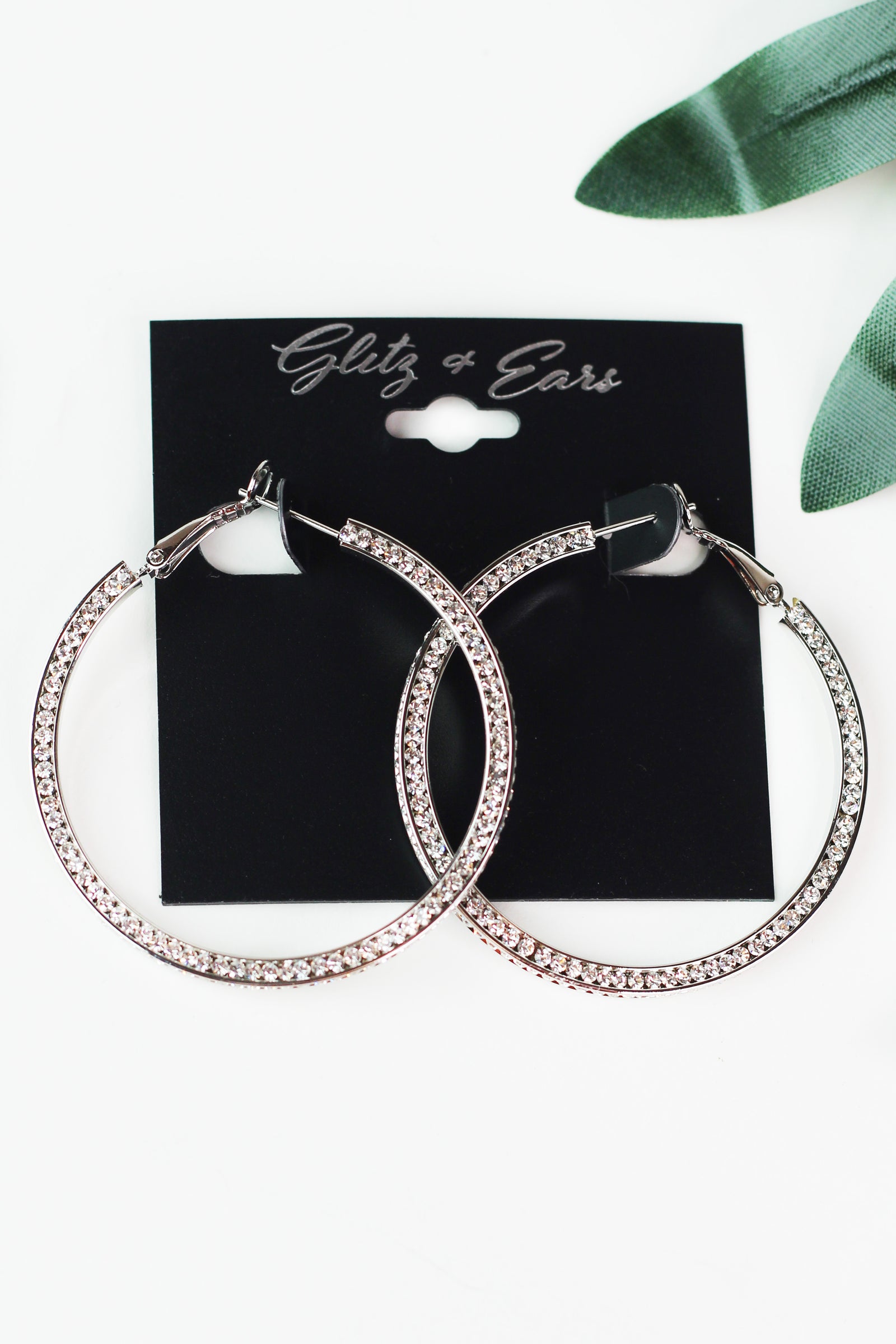 Rhinestone Center & Outer Lever Back Hoop Earrings