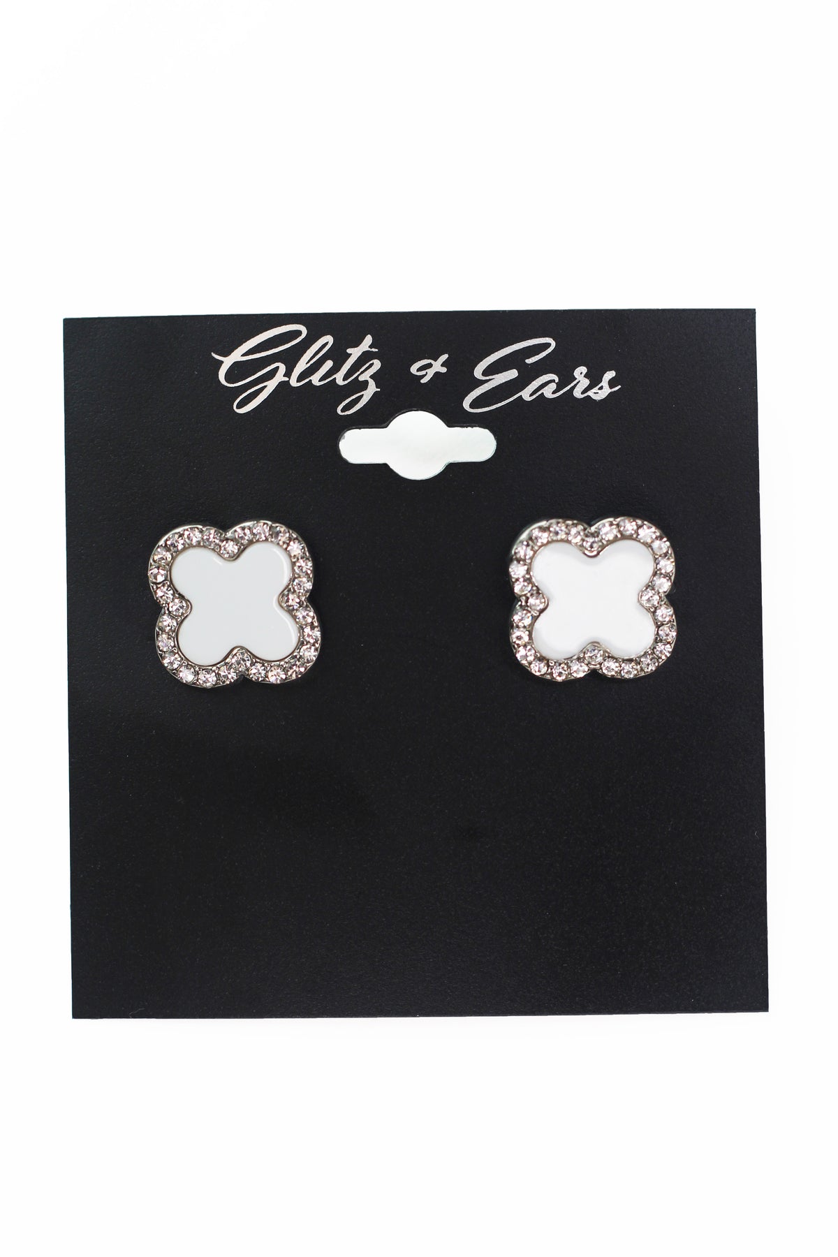 Large Rhinestone Trimmed Clover Stud Earrings