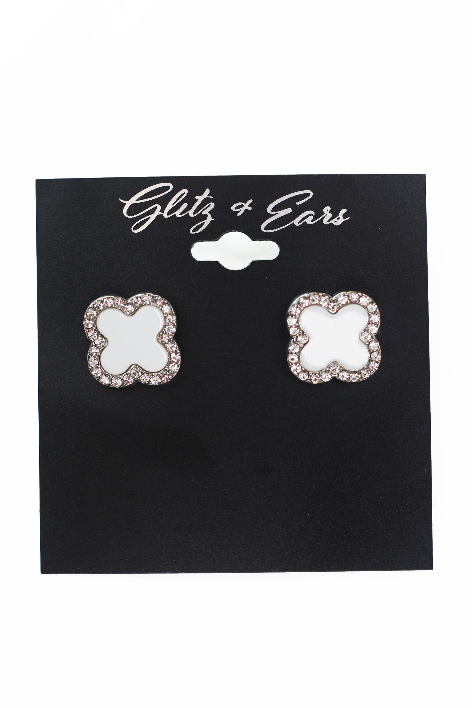 Large Rhinestone Trimmed Clover Stud Earrings